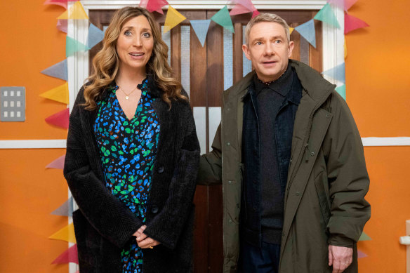 Daisy Haggard as Ally and Martin Freeman as Paul in season four of Breeders, which has skipped ahead five years.