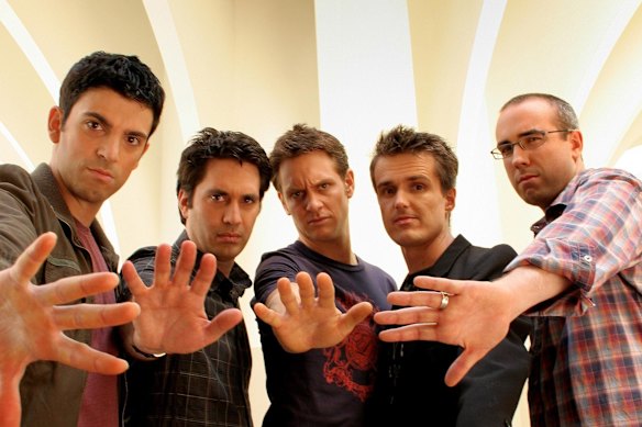 The team from The Chaser’s War on Everything (from left) Chas Licciardello, Chris Taylor, Craig Reucassel, Andrew Hansen and Julian Morrow.