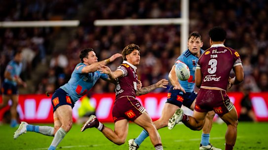 Reece Walsh was sent in during game three of State of Origin at Suncorp Stadium.