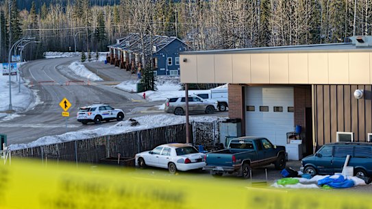 Police at Tumbler Ridge Secondary School on Wednesday.