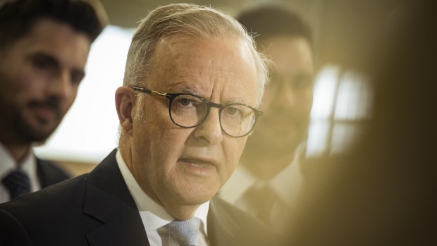 Prime Minister Anthony Albanese speaks to the media on Friday.