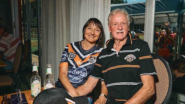 Lydia and Bruce King getting some shade inside the Pratten Park Bowling Club after the fan rally.