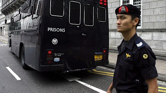 A prison van brings Australian Nguyen Tuong Van to a court appearance in Singapore on drug trafficking charges in 2003. He was later executed.