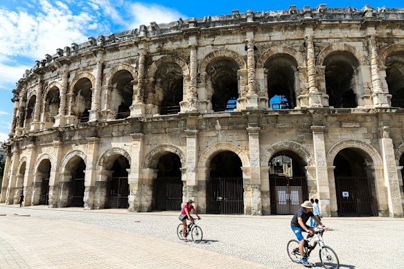 The exterior of the ancient Roman amphitheatre in the French city, Nimes. 