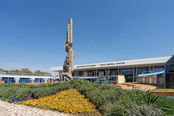 Sofia Central Station and its striking monument.