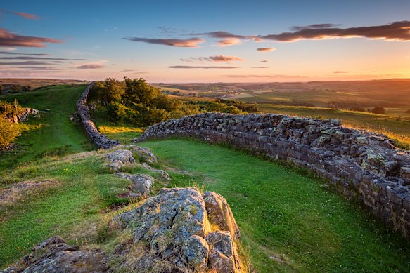 The World Heritage-listed Hadrian’s Wall’s traverses England’s sublime Northumberland National Park.