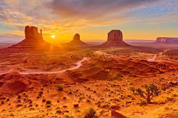 The mittens geologic feature in Monument Valley tribal park, Arizona.