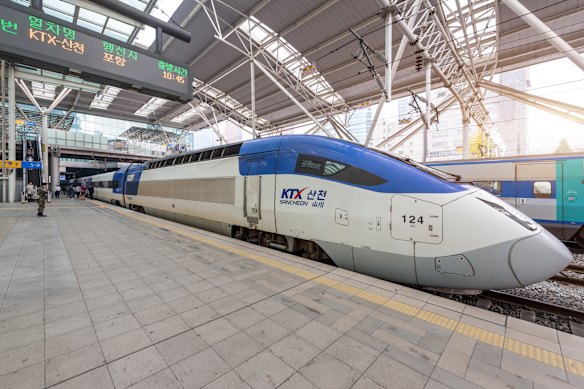 A high-speed Korail train at the station in Seoul.