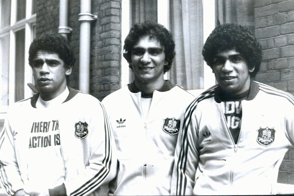 Mark (left) and Glen (right) with brother Gary (middle) in London in 1981.
