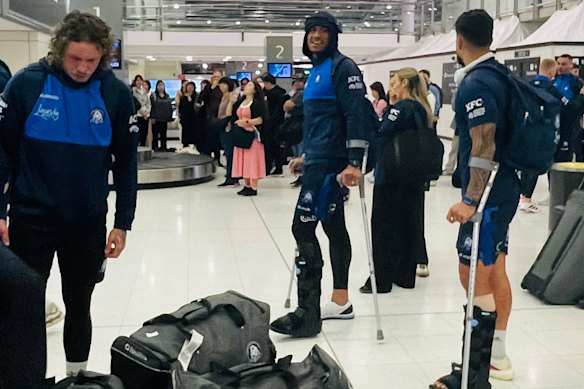 Stephen Crichton returns to Sydney on Saturday in a moon boot.