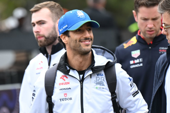 Australia’s Daniel Ricciardo arrives at the track.