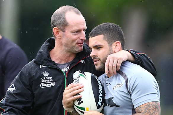 Michael Maguire and Adam Reynolds at Redfern Oval in 2014.