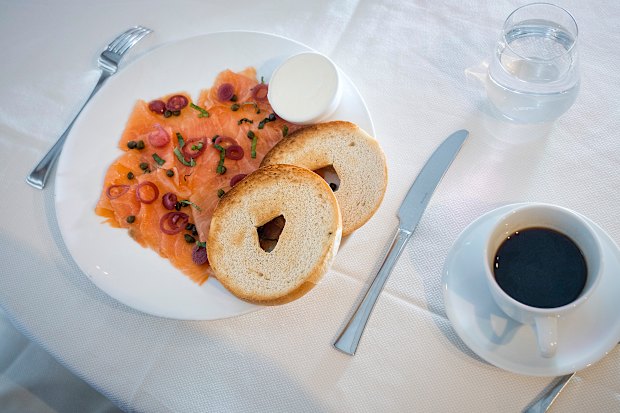  the deconstructed salmon bagel at Ai Fiori restaurant in New York.
