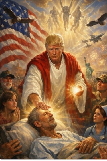 The AI-generated image posted by Donald Trump showing himself as a messianic figure.