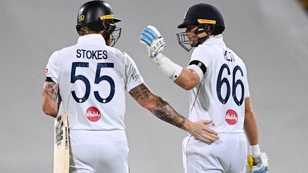 Ben Stokes and Joe Root console each other after Stokes was run out.