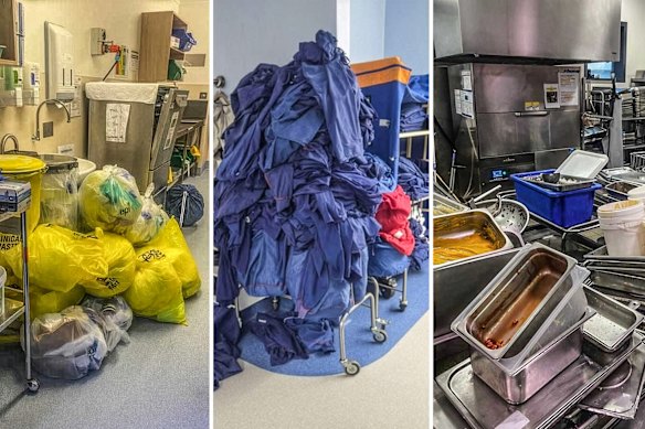 Rubbish piles up in hospitals as a result of Health Workers Union industrial action.