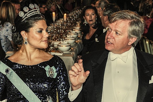 Australian astrophysicist Brian Schmidt, who won a Nobel in 2011, pictured at the awards banquet with Crown Princess Victoria of Sweden.