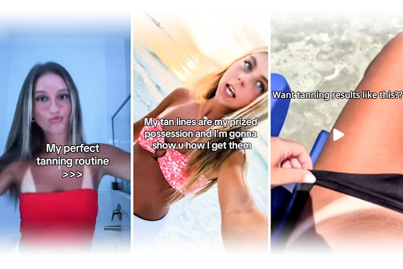 Screenshots of TikToks promoting suntanning.