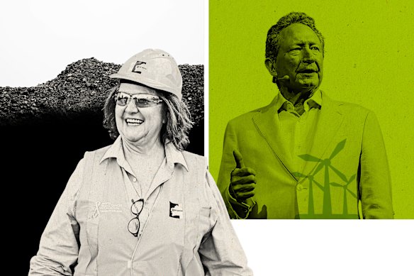 Billionaires Gina Rinehart and Andrew Forrest are on the opposite ends of the climate debate.
