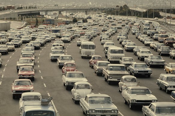 A Los Angeles freeway in the ’70s.