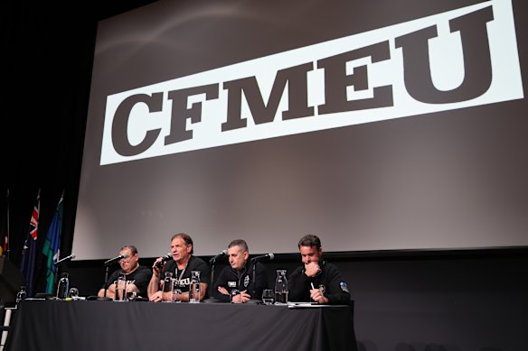 Former CFMEU official Joe Myles (right) with other then-senior union leaders including John Setka (second from left).