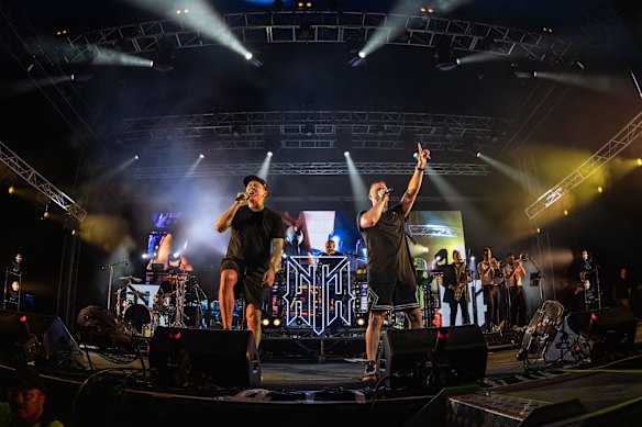 The Hilltop Hoods in action closing out the 2025 Bluesfest. 