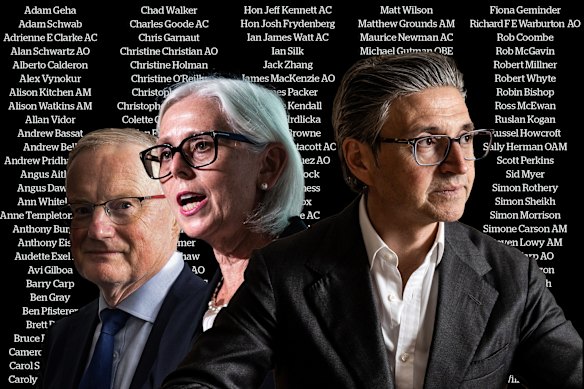 Former Reserve Bank governor Phil Lowe, prominent businesswoman Paula Dwyer and Alex Vynokur from BetaShares were among the business leaders who signed the petition. 