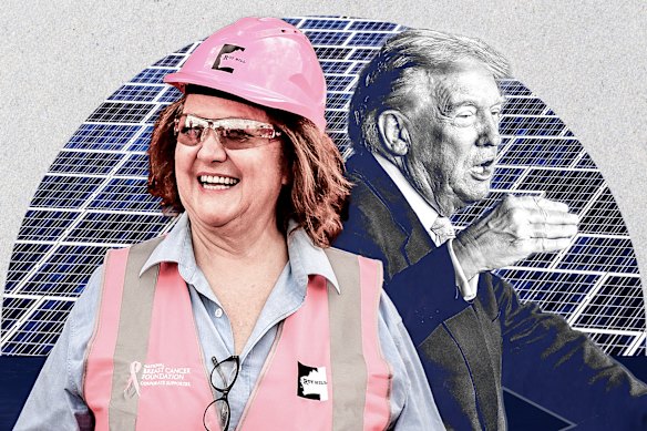 Gina Rinehart’s abhorrence of the renewable sector does not extend to the minerals underpinning it, which have soared thanks to Donald Trump.