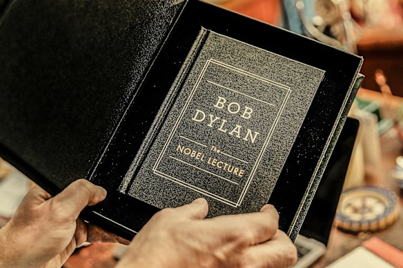 Bob Dylan’s Nobel lecture, which he recorded in California; his speech was delivered by United States Ambassador to Sweden Azita Raji.