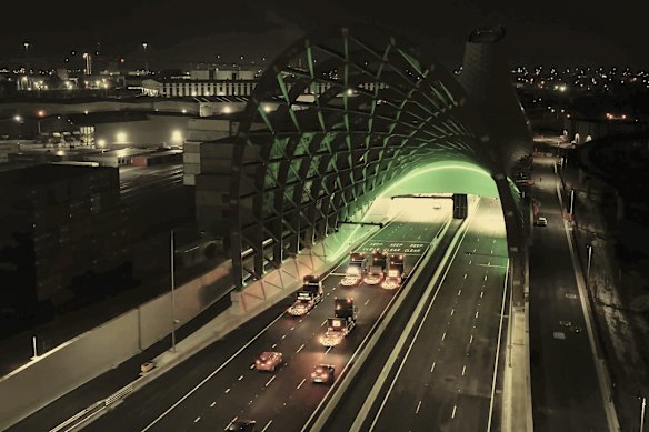 The first cars drive through the West Gate Tunnel in Melbourne in December.