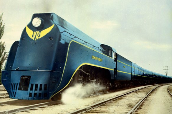 The Spirit of Progress, an “air-conditioned, streamlined, all-steel” steam locomotive that from 1937 ran from Melbourne to Albury, where passengers changed to a different train on different tracks to continue to Sydney until a standard gauge was introduced in 1962.