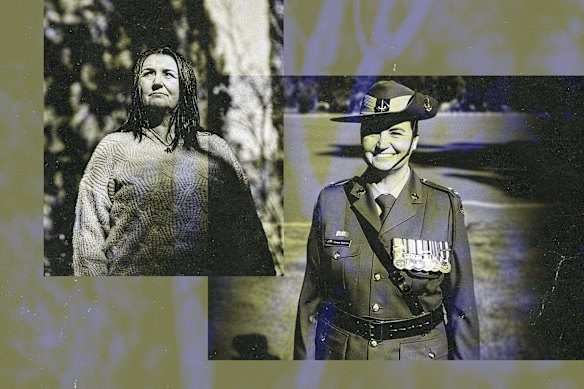 Donna Manton (left) and during her time in the army.