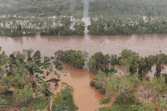 Inland floodwaters in north Queensland, where flash flooding has triggered a number of swift-water rescues.