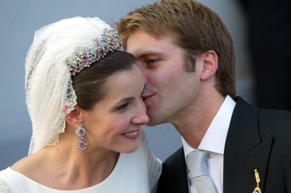 Emanuele Filiberto of Savoy and his bride, Clotilde Courau, in Rome after their wedding ceremony in 2003. 