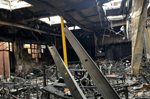 The destroyed interior of the Adass Israel Synagogue on December 6, 2024.