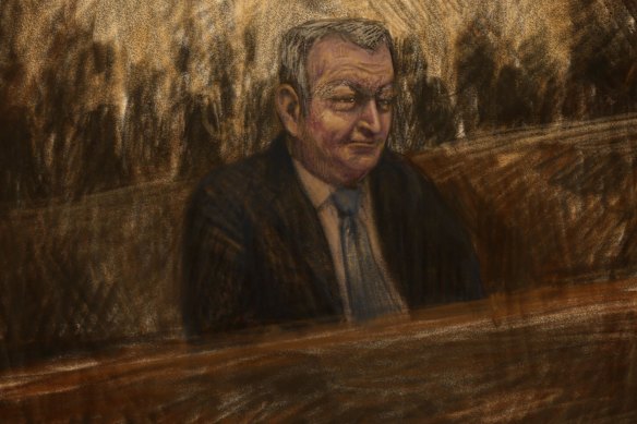 A court sketch of Greg Lynn.