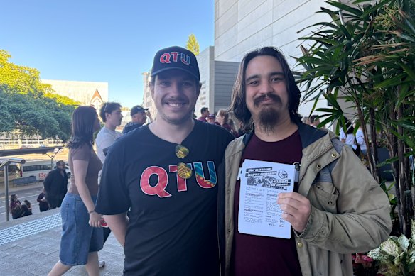 Teacher Jack Diamond (left) at the rally.