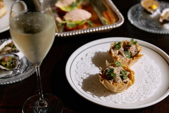 Prawn cocktail tartlet with Marie Rose sauce.