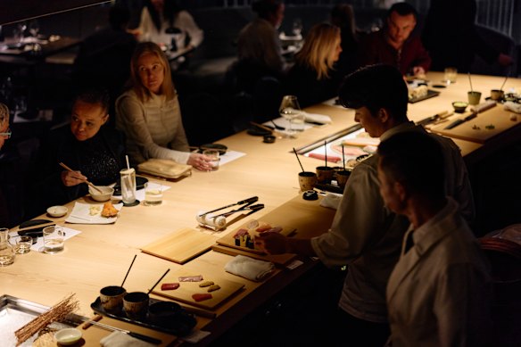 Sushi Room’s central dining room remains much the same, and retains its signature 9.3-metre imported enoki dining counter.