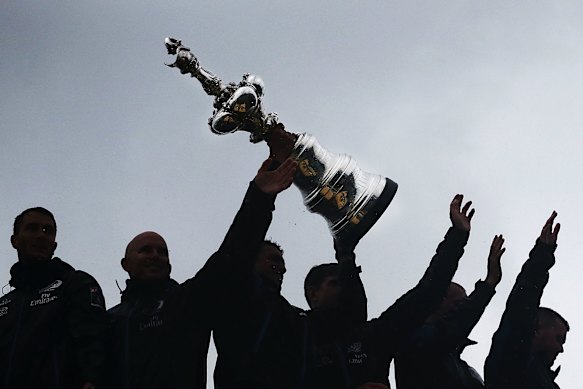 Team New Zealand celebrate victory in the America’s Cup in 2017.