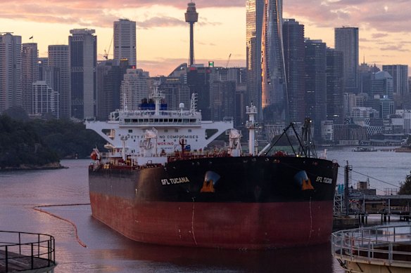 An oil tanker moored at a Viva Energy terminal in Sydney.