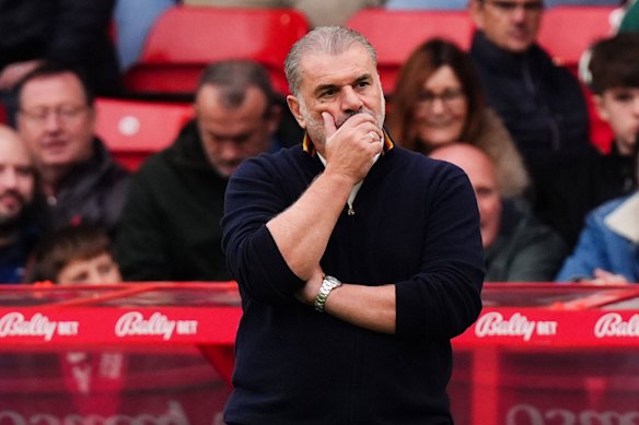 Ange Postecoglou reacts during the  match between Nottingham Forest and Chelsea.