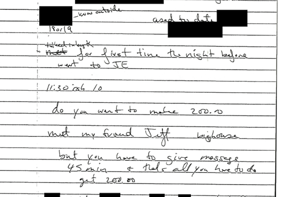 A handwritten note from one of his victims.