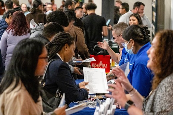 Jobseekers at a careers fair in California. The US unemployment rate sits at 4.6 per cent.