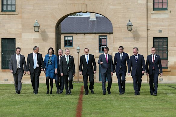 Tony Abbott (centre) at a COAG meeting in 2015.