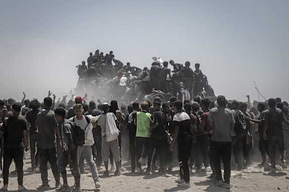 When aid arrives, trucks are quickly overrun by desperate people, the UN says.