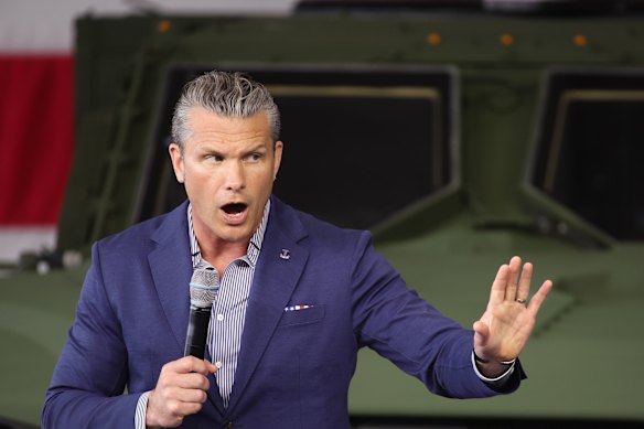 Defence Secretary Pete Hegseth speaking last month.