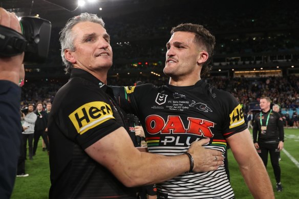 Ivan Cleary and son Nathan after Penrith’s 2022 grand final win.