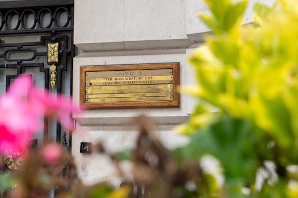 A brass nameplate, with the Odey Asset Management name removed, outside the company’s office in central London in 2023, when Odey Asset Management was closing down.