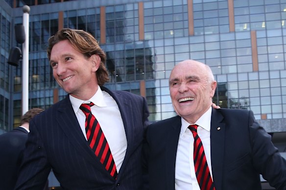 Then Bombers coach James Hird and president Paul Little in 2014.